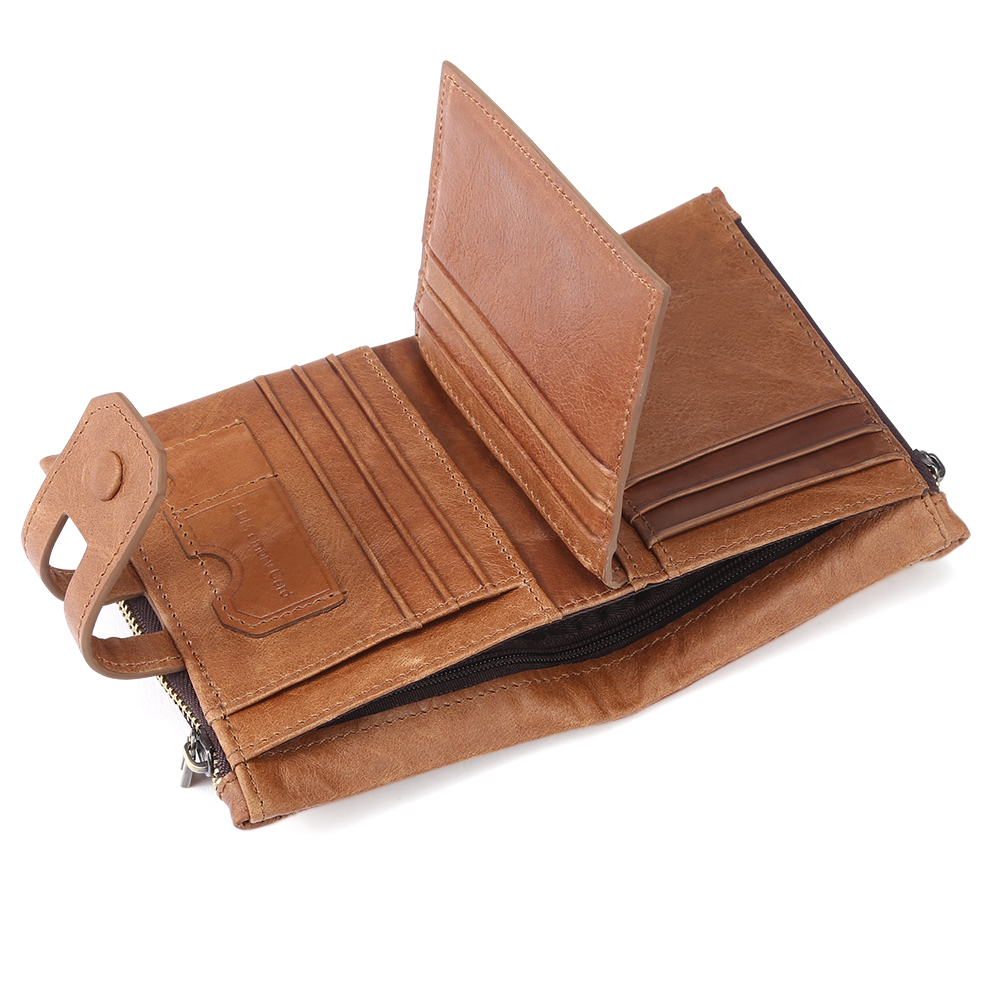 Men's wallet rfid leather wallet casual fashion double zipper multi card slot retro clutch
