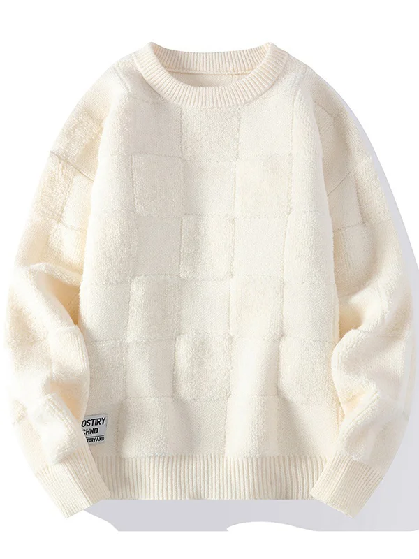 Men's Solid Color Round Neck Loose Knitted Sweater