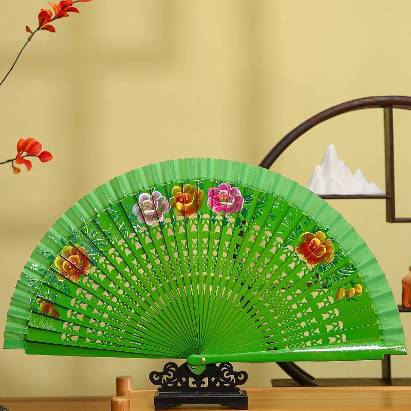 Handmade Painted Fan Classical Folding Fan European Style Spanish Wooden Fan Cheongsam Matching Fan Chinese Ancient Style Folding Fan