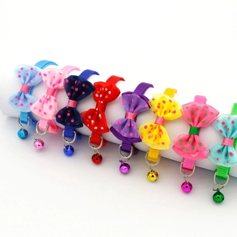 Pet Collar Multi-color Optional Puppy Teddy Collar Kitten Bow Collar Colorful Bell Adjustable