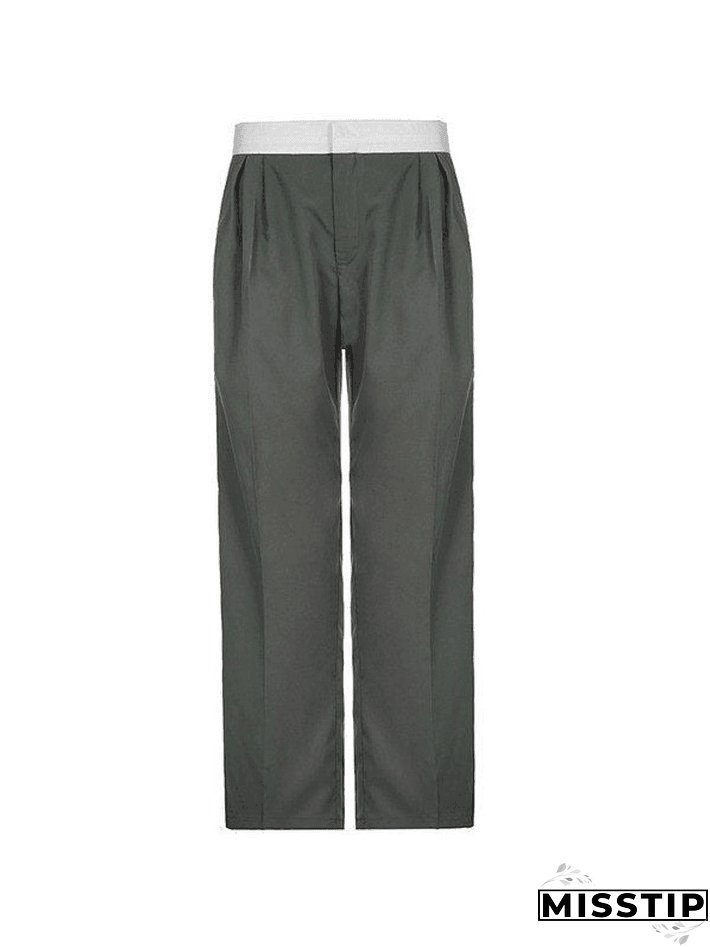 Contrast Waist Vintage Tailored Pants