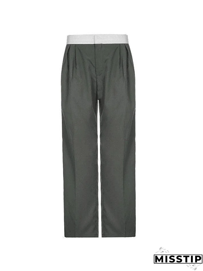 Contrast Waist Vintage Tailored Pants