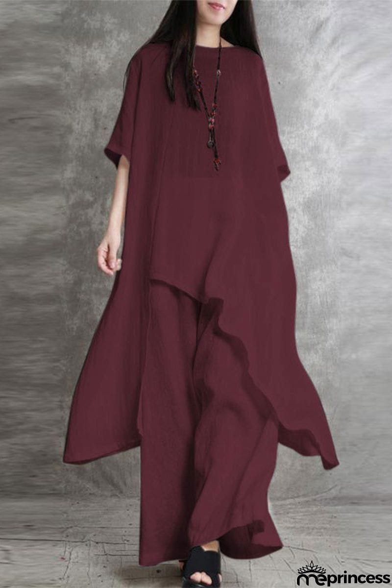 Casual Solid Pocket Asymmetrical O Neck Two Pieces