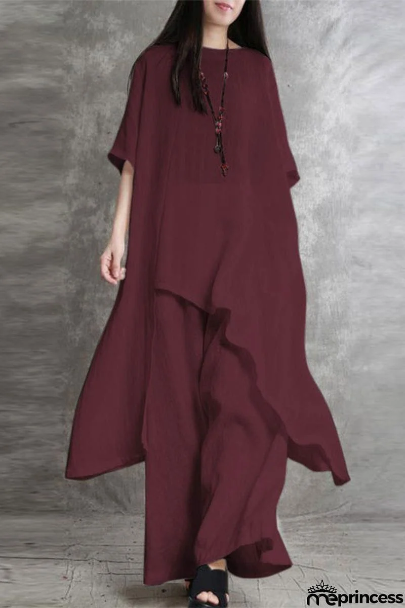 Casual Solid Pocket Asymmetrical O Neck Two Pieces