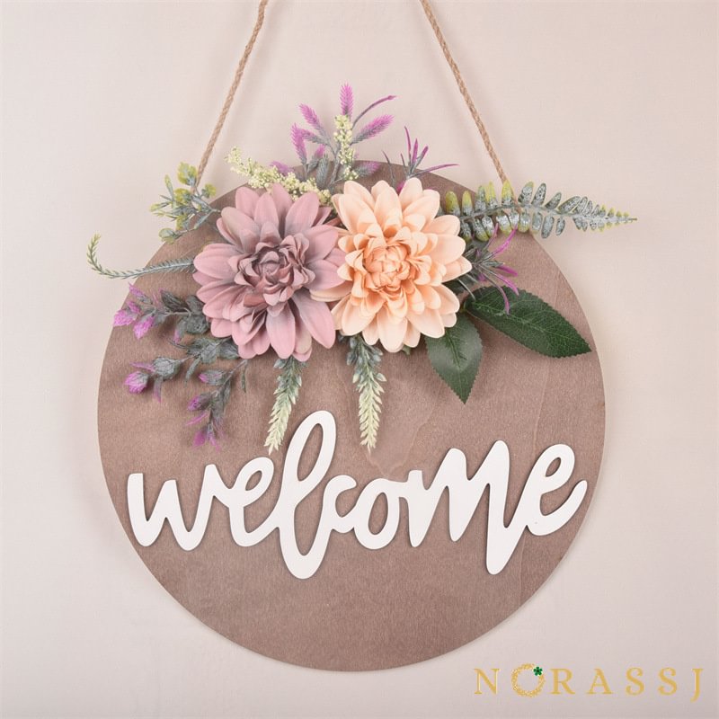 Welcome Sign for Front Door Wreath Peony Wreath Hanging Sign for Front Porch 