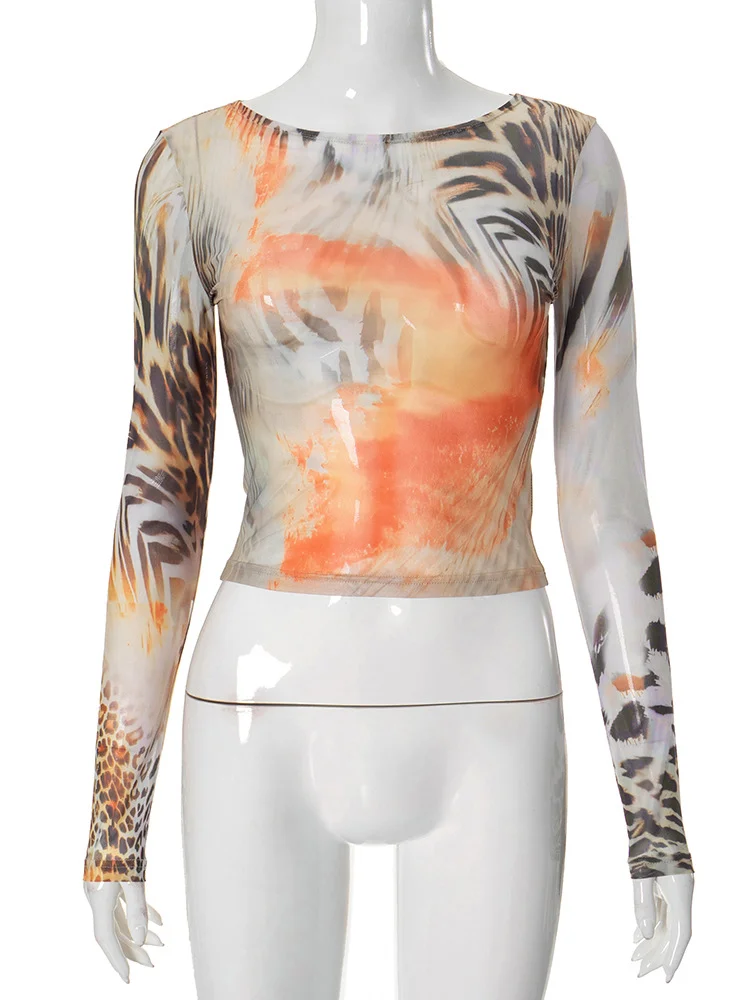 Brownm Brownm Has Q24TP573 Fashion Women's Clothing 2024 Autumn New Retro Printed Round-Neck Long-Sleeved Top