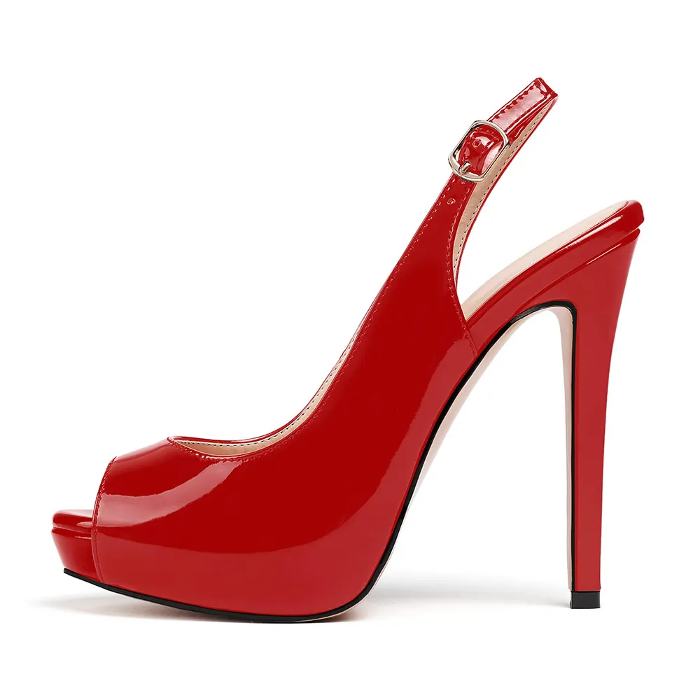 120cm/4.72inch Women's Strap Slingback Sandals Peep Toe Platform Stilettos Patent Heels