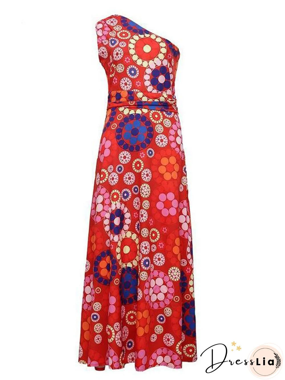 Fashion Floral Printed One Shoulder Maxi Dress P11564