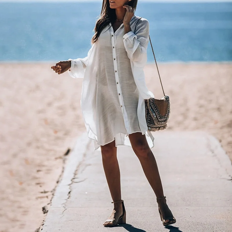 Solid Single-Breasted Linen Blend Midi Dress