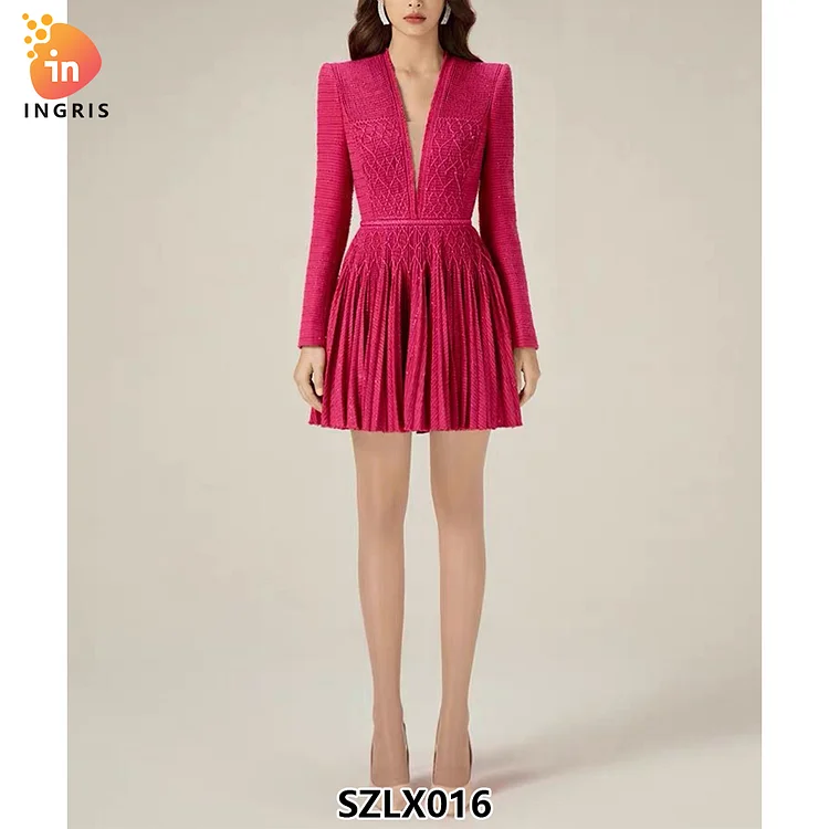 in Stock High Sense Dress Female Vietnamese Designer Socialite Temperament Hand-knitted Rope Pleated Skirt-SZLX016