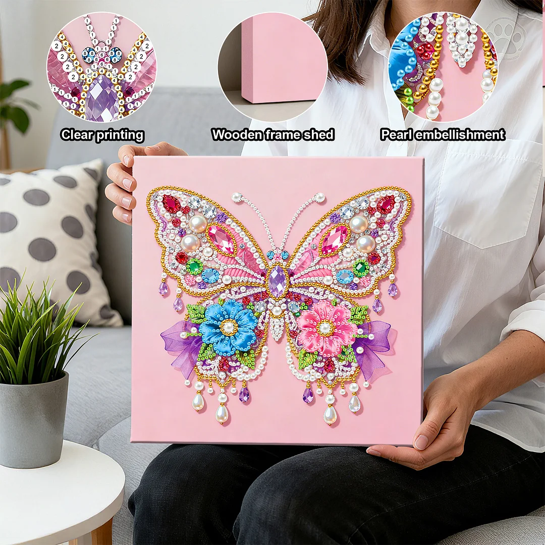 Flower Butterfly Art Diamond Painting Kit for Adults Home Decor 25x25cm With Frame