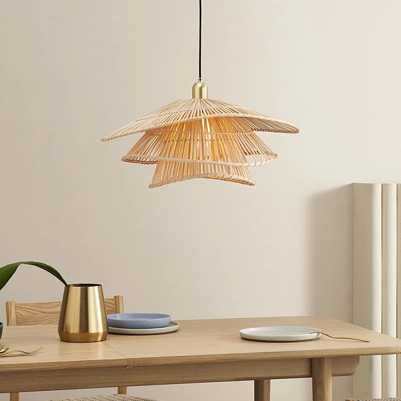 Natural Bamboo Tiered Weaver Pendant Lamp For Bedroom