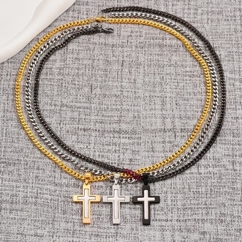 Casual Hip-Hop Cross Stainless Steel Titanium Steel Plating Pendant Necklace