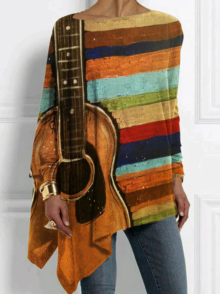 Guitar Lover Colorful Striped Art T Shirt