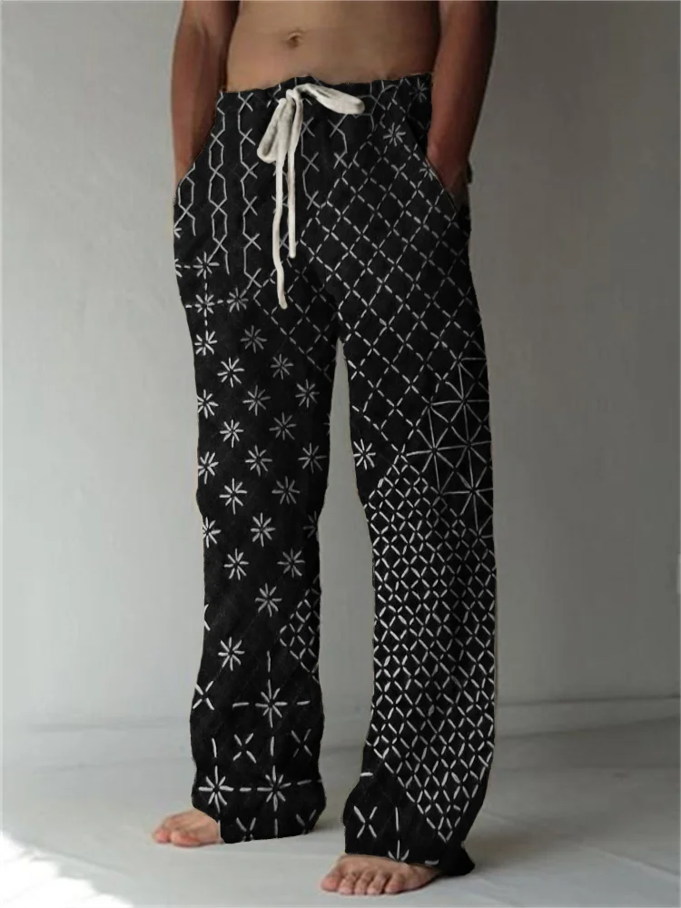 Japanese Traditional Pattern Linen Blend Casual Pants