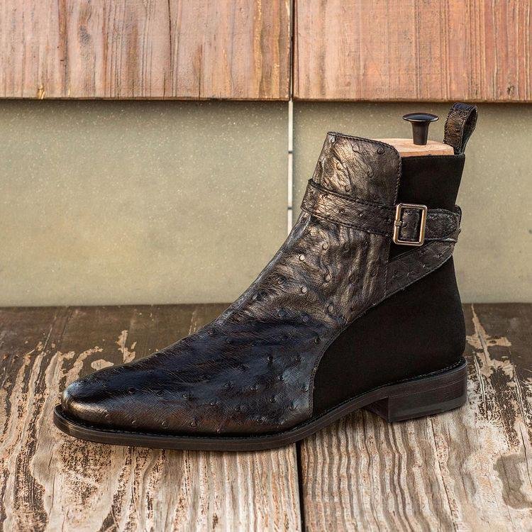Black Side Buckle Ostrich Boots