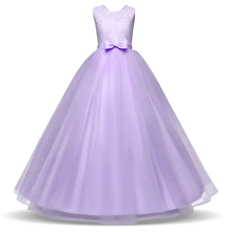 New Princess Lace Dress Kids Flower Embroidery Dress For Girls Vintage Children Dresses For Wedding Party Formal Ball Gown 14T