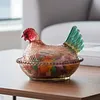 Hen Nest Glass Dish with Lid Crystal Glass Candy Jar Thicken Hen-Shaped Fruit Bowl Vintage Dessert Snack Plate for Home Decoration