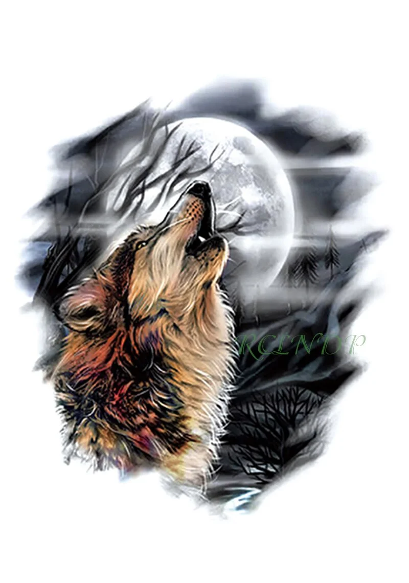 Waterproof Temporary Tattoo Sticker Wolf roar Moon fake tatto flash tatoo tatouage temporaire big size for women men girl