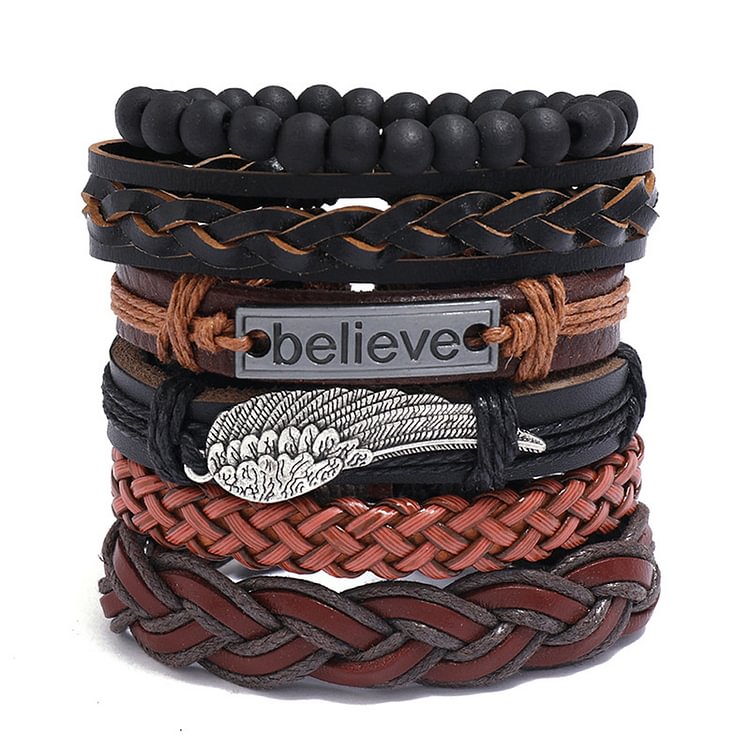 Men's accessories multi-layer woven vintage cowhide bracelet