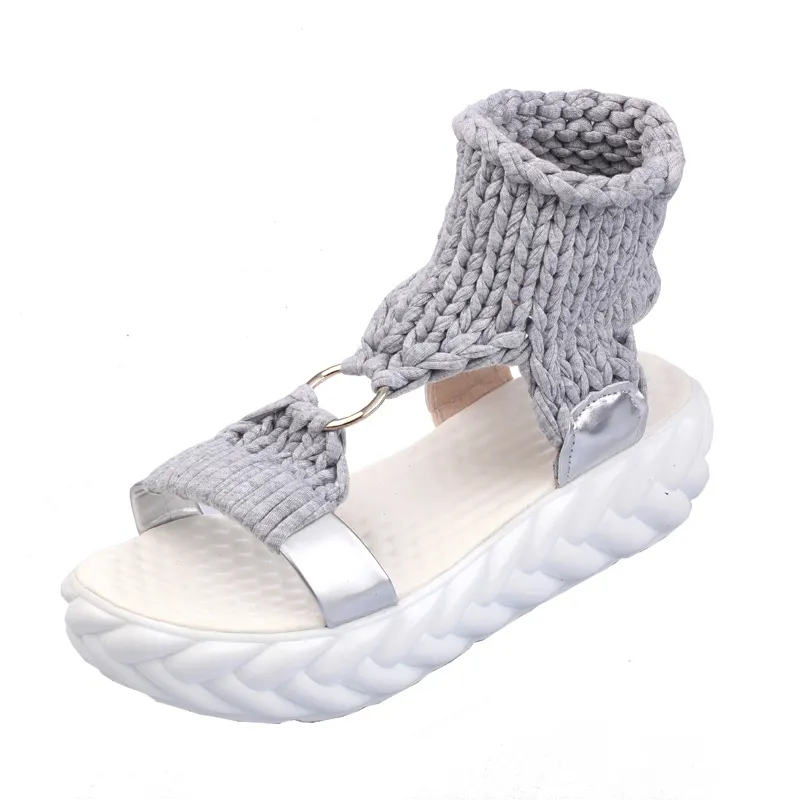 Yyvonne Thick-Soled Soft-Soled Toe-Ss Cake Thick-Soled Sandals Comfortable Knitted Knitted Roman Shoes Sandal
