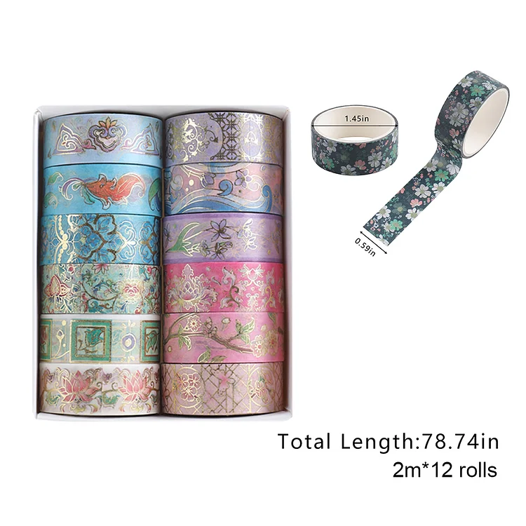 12/24 Rolls Adhesive Tape Reusable Flower Washi Tape Set Artwork Decorative  Tape