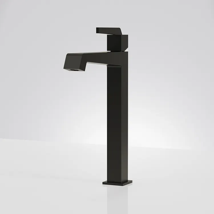 EVERSTEIN Modern Square Tall Vessel Sink Faucet in Matte Black