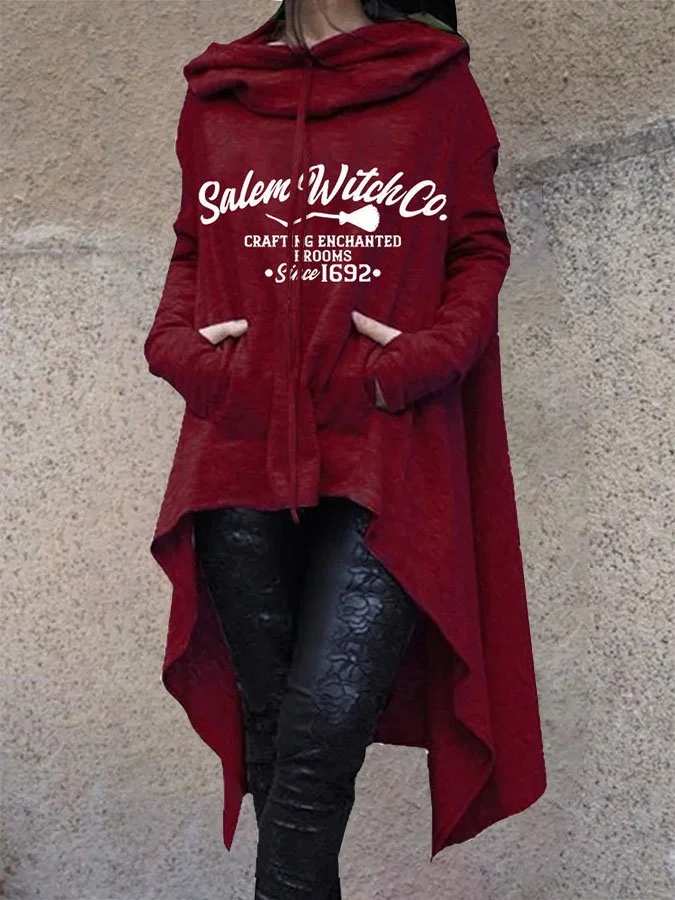 Irregular Letter Print Long Sleeve Pocket Hooded Sweatshirt