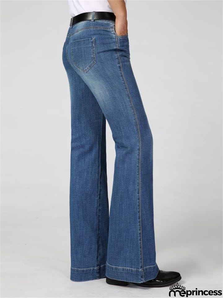 Men's Mid Waist Bell Bottom Vintage Denim Pants