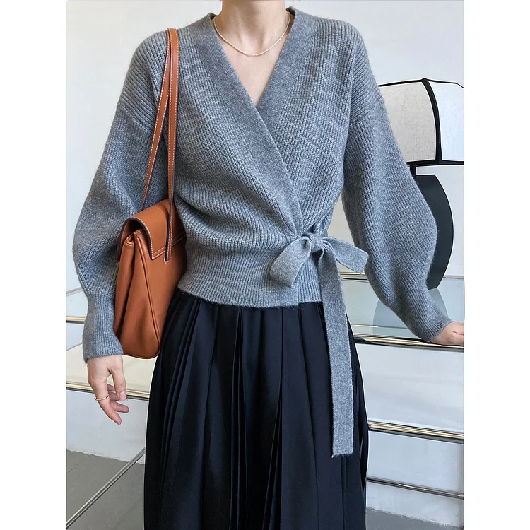 Creamy Flatwhite Wrap Tied Cardigan QueenFunky
