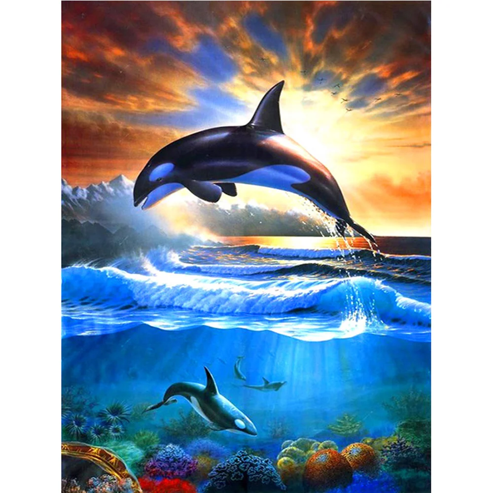 Diamond Painting - Full Round/Square Drill - Dolphin(30*40 - 50*60cm)