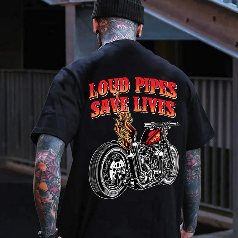 LOUD PIPES SAVE LIVES Black Print T-Shirt