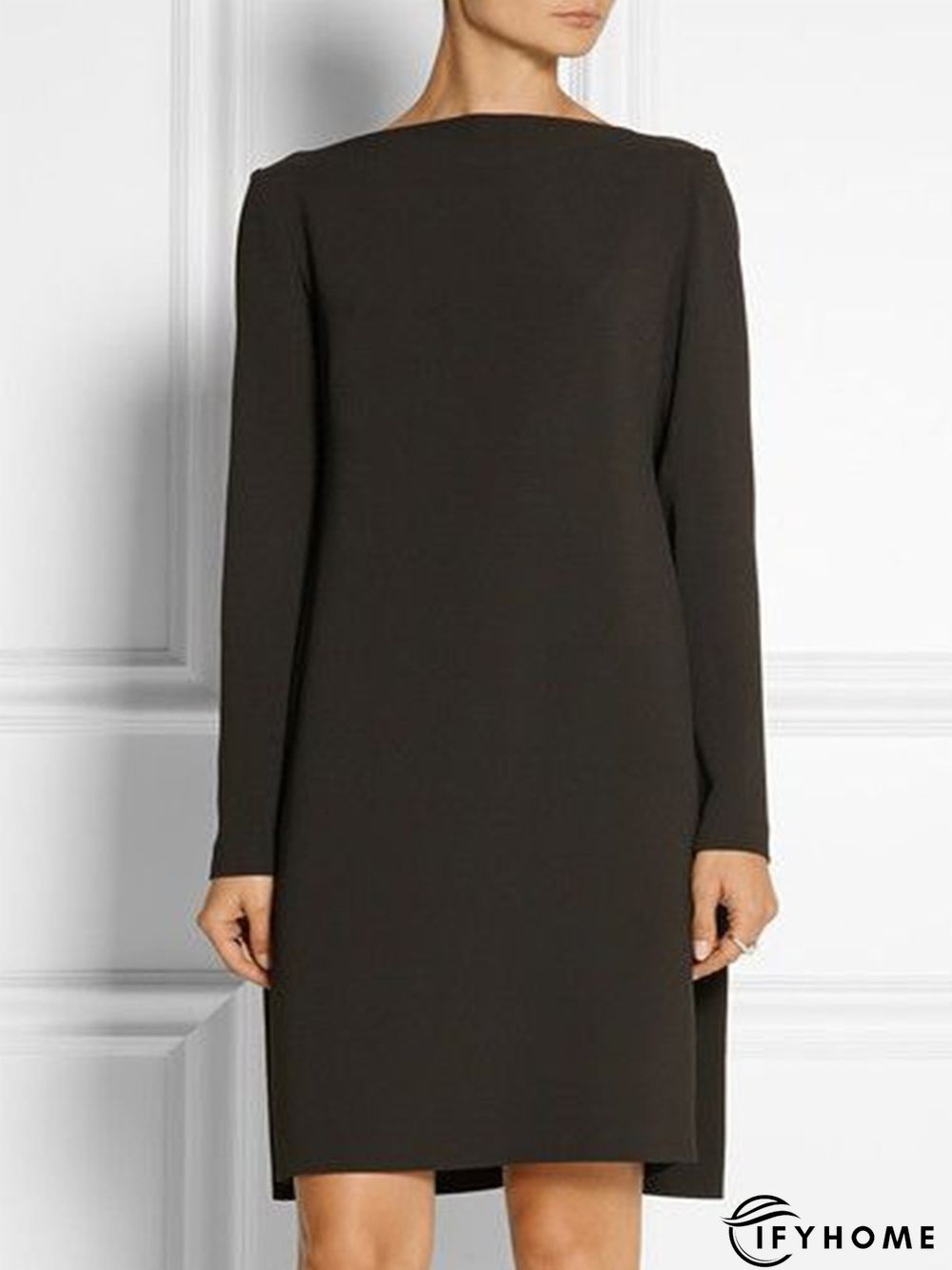 Vintage Plain Long Sleeve Casual Knitting Tunic Dress | IFYHOME