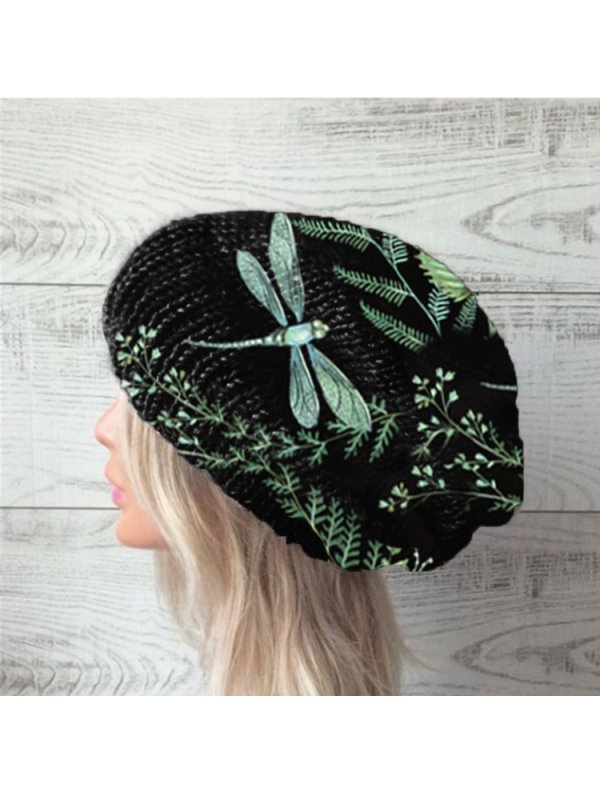 Casual multicolor flower print warm knit hat