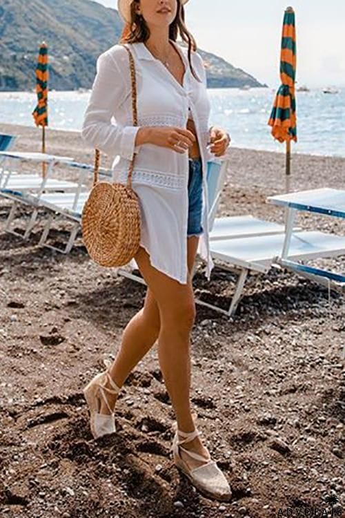 Hollow Button Cover Shirt Dress