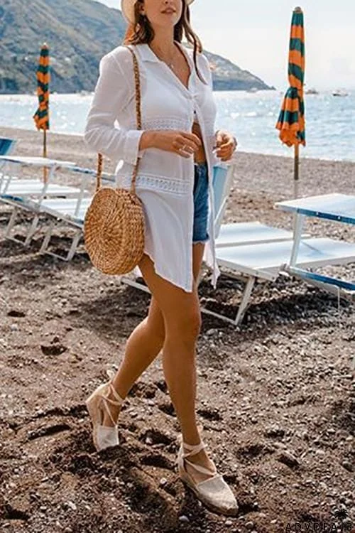 Hollow Button Cover Shirt Dress