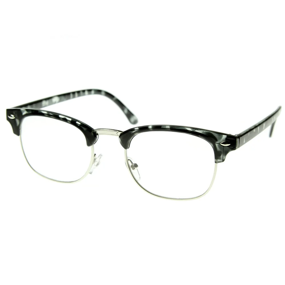 Vintage Inspired Classic Half Frame Horn Rimmed Clear Lens Glasses