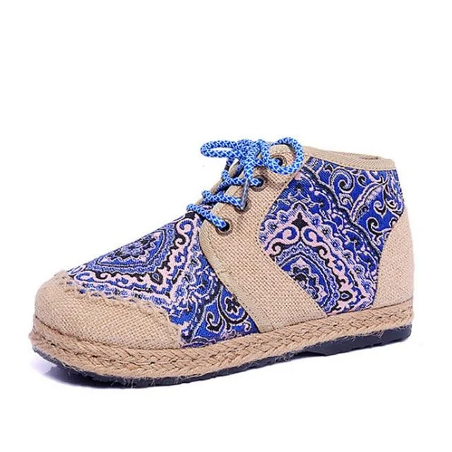 Embroider Shoes Women Ankle Boots For Women Flat Comfortable Lace-Up Shoes | EGEMISS