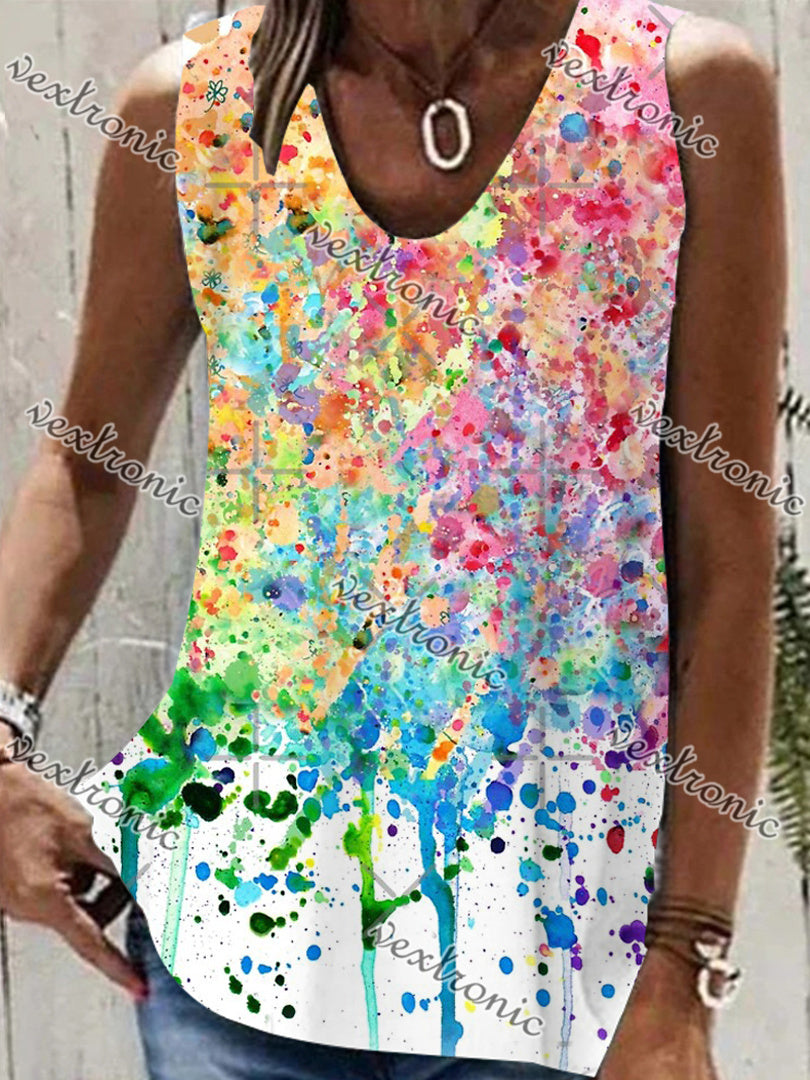 Women's Colorful V-neck Sleeveless Graphic Top