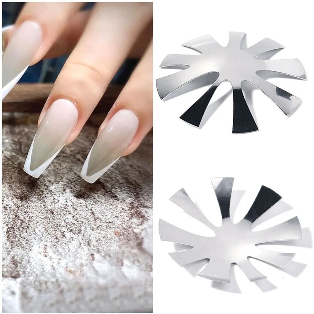 Pro 9 Sizes Easy French Smile Cut V Line almond shape Tips Manicure Edge Trimmer Nail Cutter Acrylic Pink White French Nails