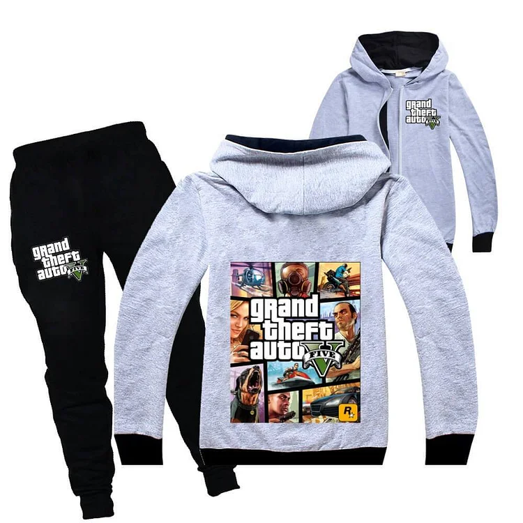 Mayoulove Grand Theft Auto 5 Print Girls Boys Zip Up Hoodie Sweatpants Tracksuit-Mayoulove