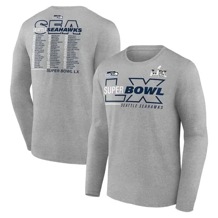 Men's Seattle Seahawks  Heather Gray Super Bowl LX Roster Long Sleeve T-Shirt