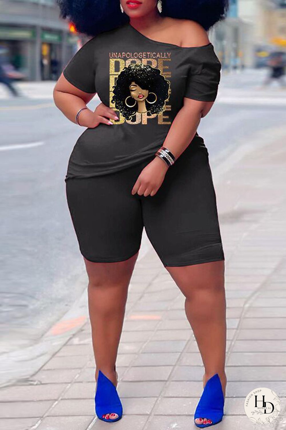 Rose Red Casual Print Basic Oblique Collar Short Sleeve Two Pieces