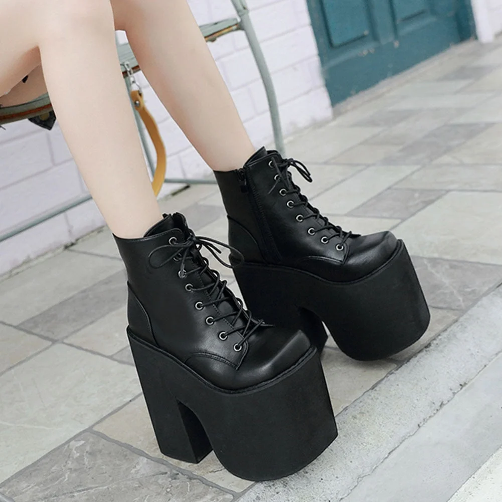 Gdgydh Height 17cm Chunky Heel Motorcycle Boots Women Platform Ankle Boots Punk Cosplay Thick Sole Goth Girls Shoes Big Size 43