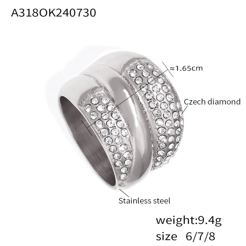 Elegant Hip-Hop Modern Style Geometric Titanium Steel Rhinestones 18K Gold Plated Plating Rings