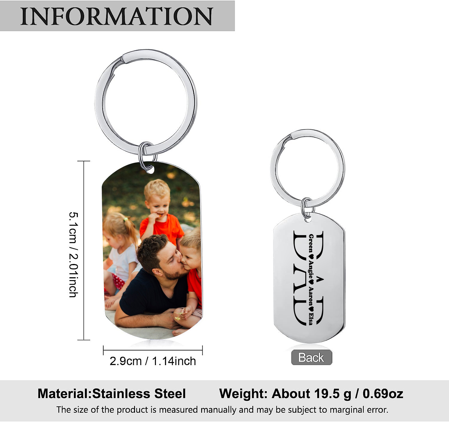 4 Names - Personalised Dad Keychain Custom Name & Photo Keychain Father's Day Gifts-Jessemade AU