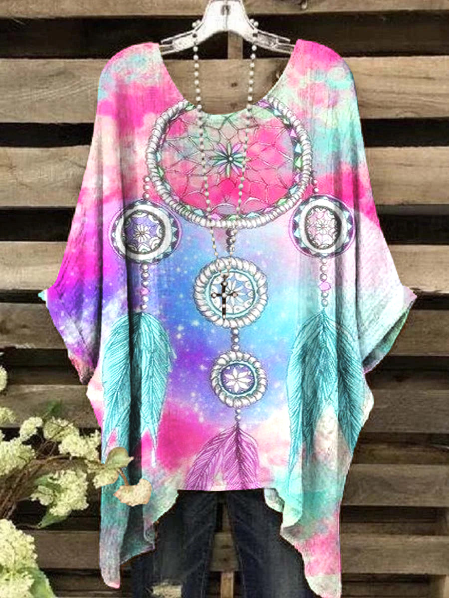 Women's Vintage Abstract Dreamcatcher Pattern Crew Neck Top
