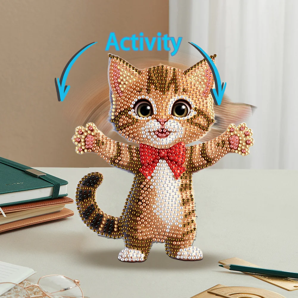 Xmas Acrylic Shaking Head 5D DIY Diamond Art Tabletop Decorations for Home (Cat)
