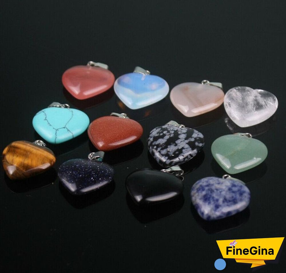 20Pcs/Lots Natural Gem Stone Love Heart Pendant Natural Crystal Stone Heart Shaped For Necklace Reiki Healing Women