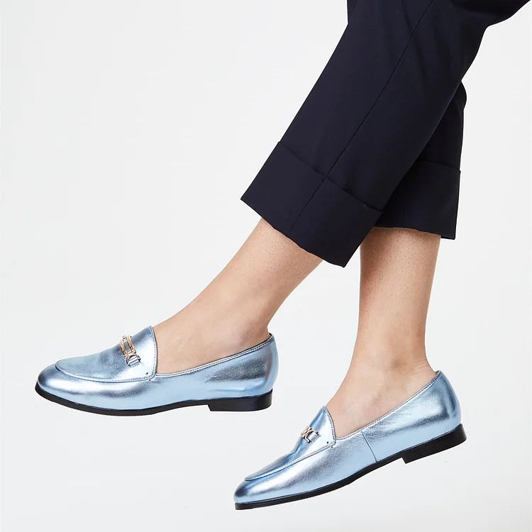 Light Blue Round Toe Comfortable Flats Loafers Vdcoo